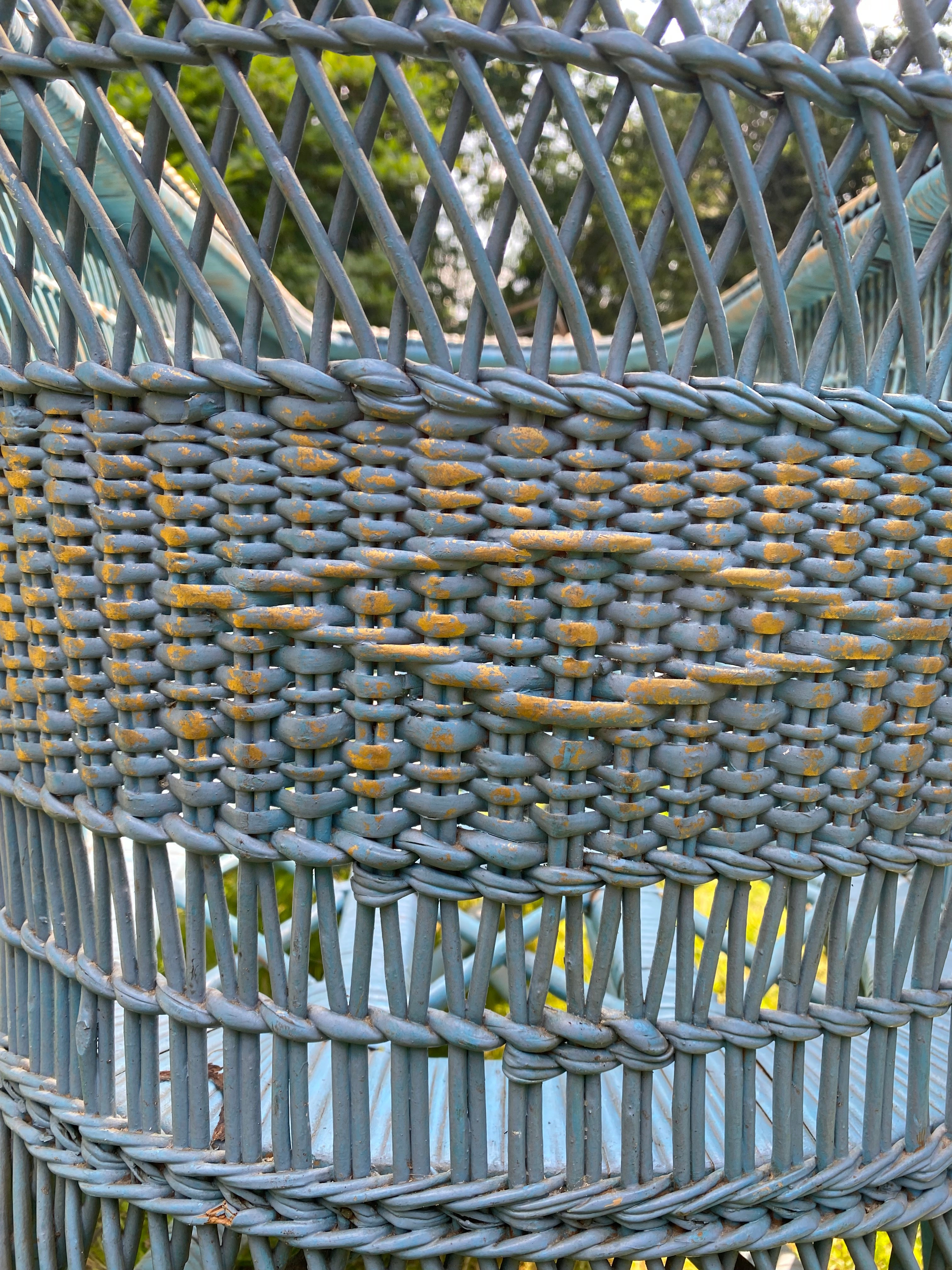Vintage Blue Rattan Baby Cradle with Rockers