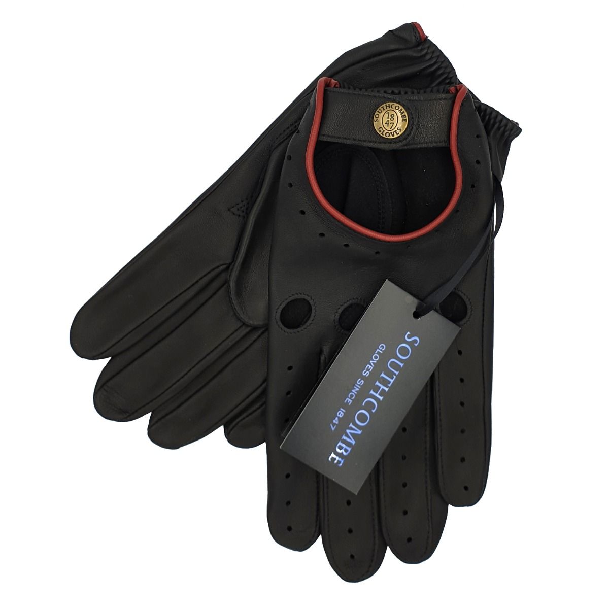 Cooper Black & Red Leather Mens Driving Gloves