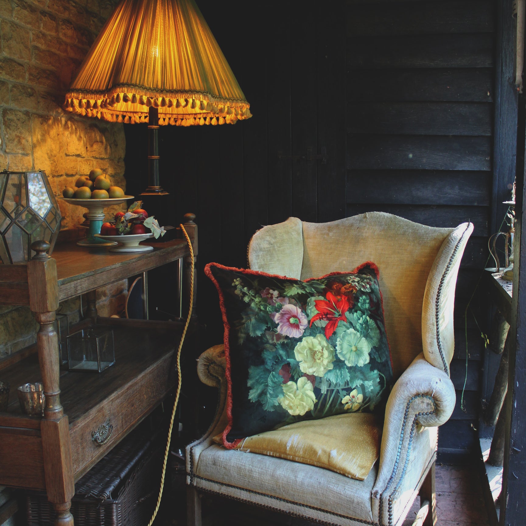 floral large cut ruche cushion