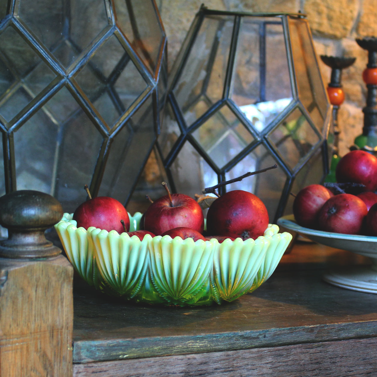 green cut glass bowl