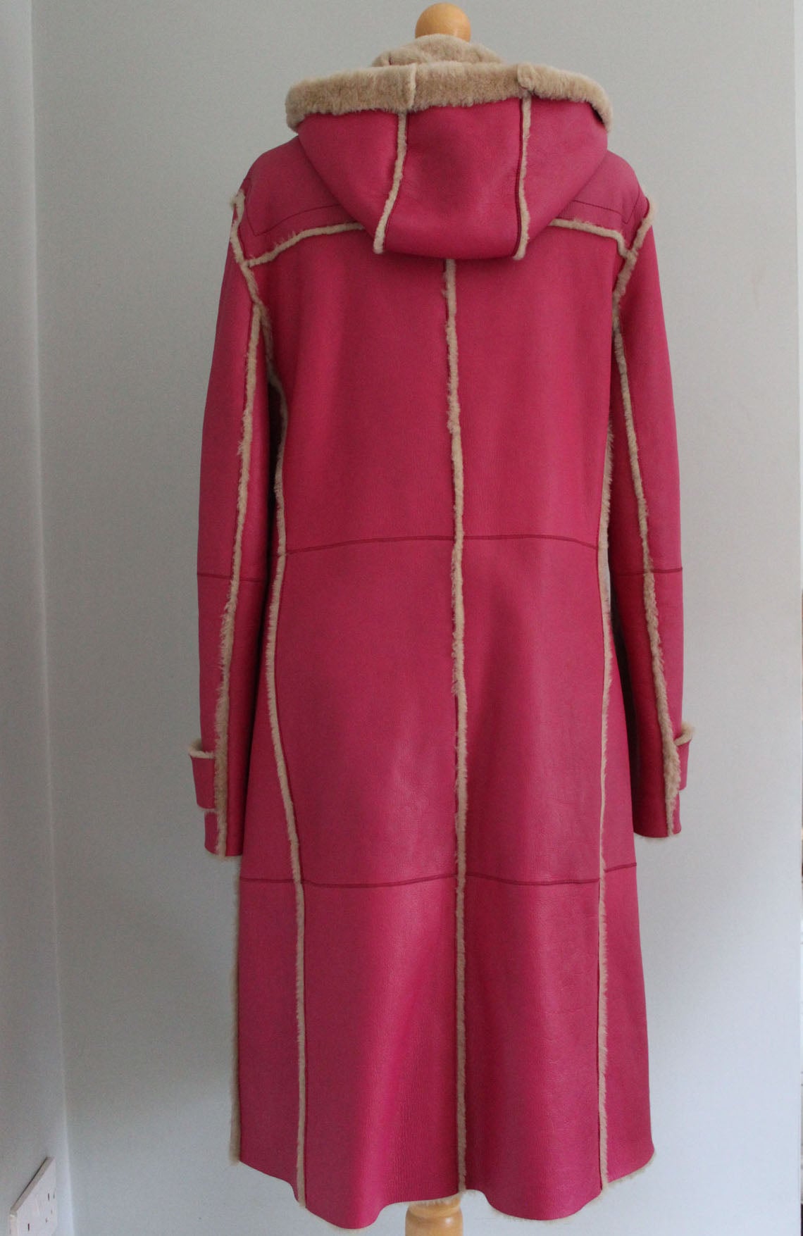 Escada Sport 1980's Magenta Shearling Long Duffle Coat