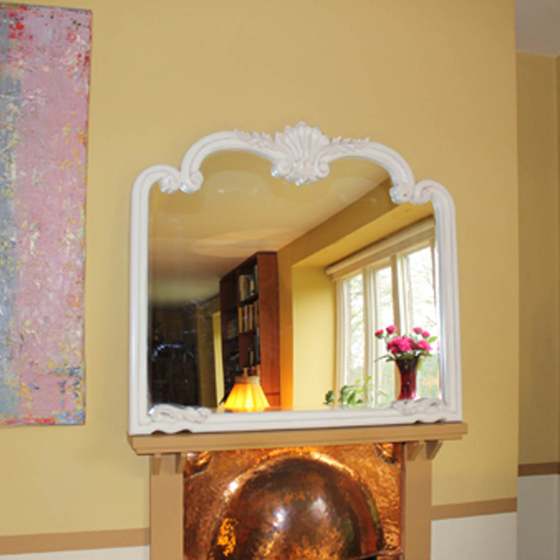 Wide White Over Mantle Mirror