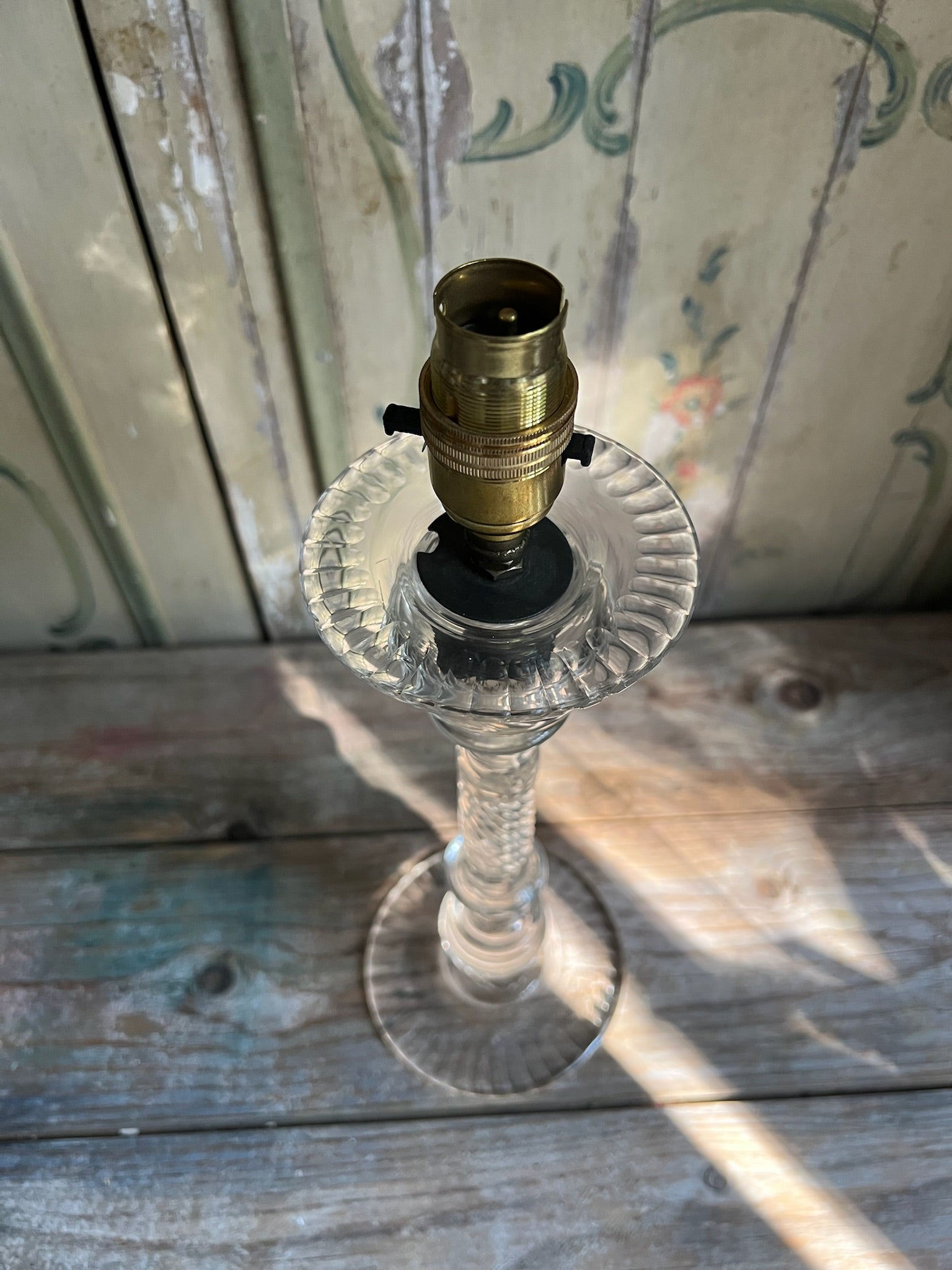 Victorian Cut Glass Candlestick Lamp Base