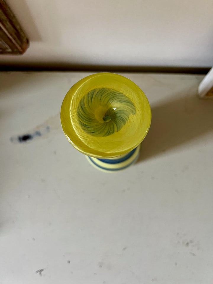 Murano Blue &amp; Yellow Spiral Hand Blown Bottle Vase