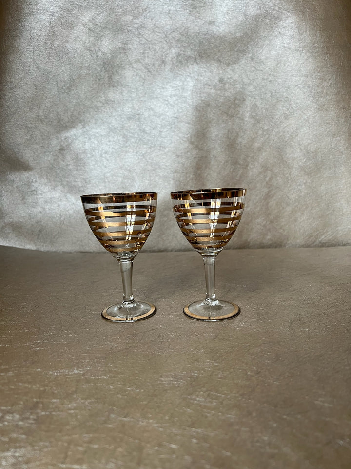 1950s Gold Jack &amp; Jill Aperitif Glasses