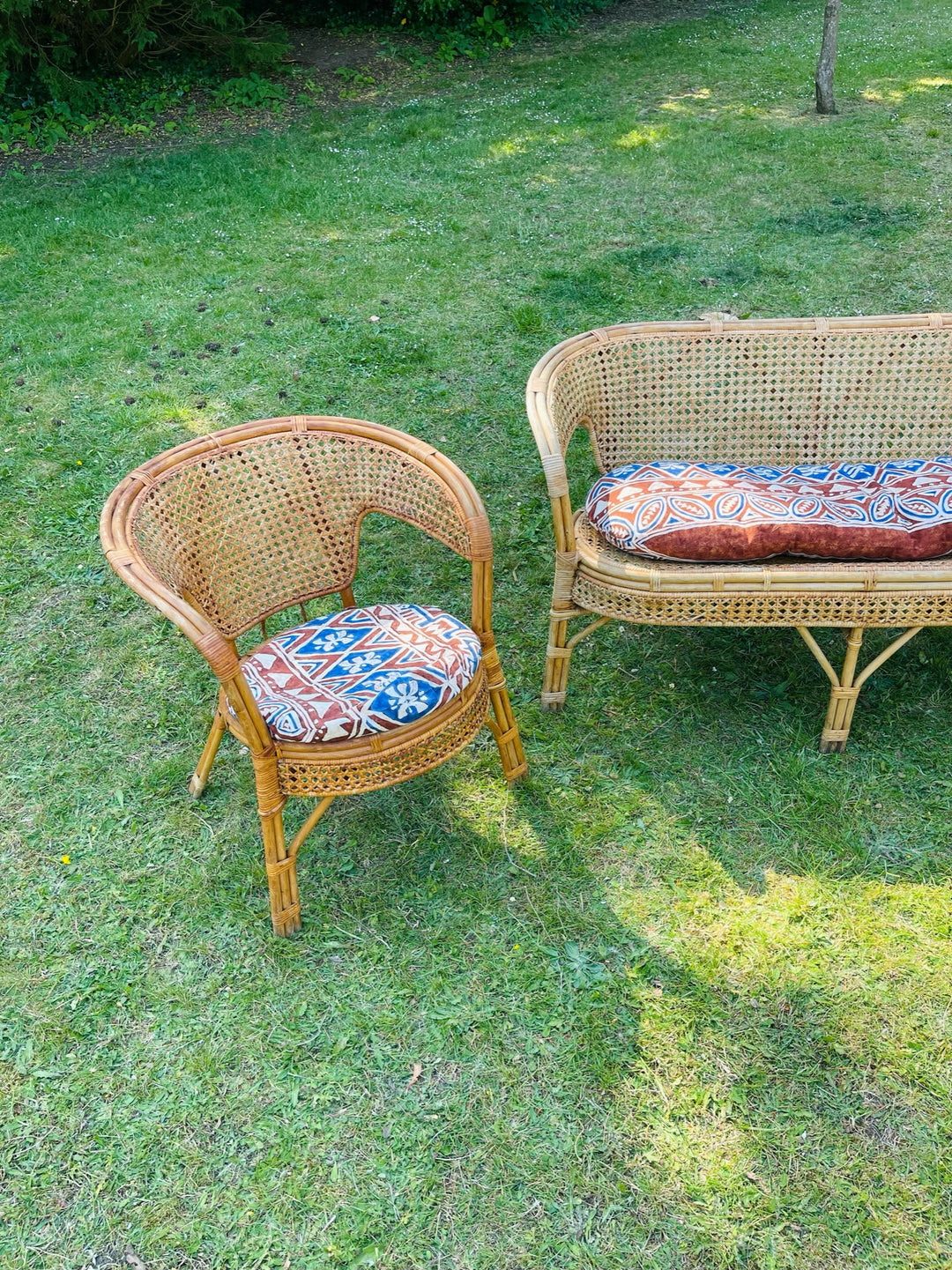1960s Bamboo &amp; Cane Sofa and Two Chairs Set