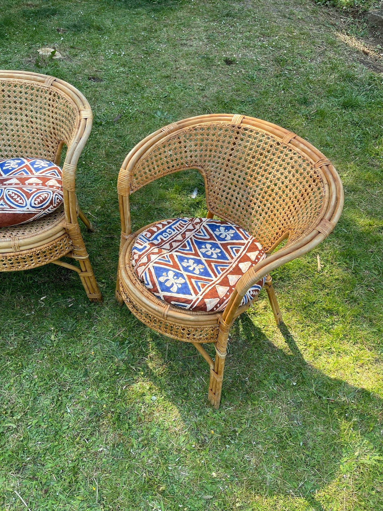 1960s Bamboo & Cane Sofa and Two Chairs Set