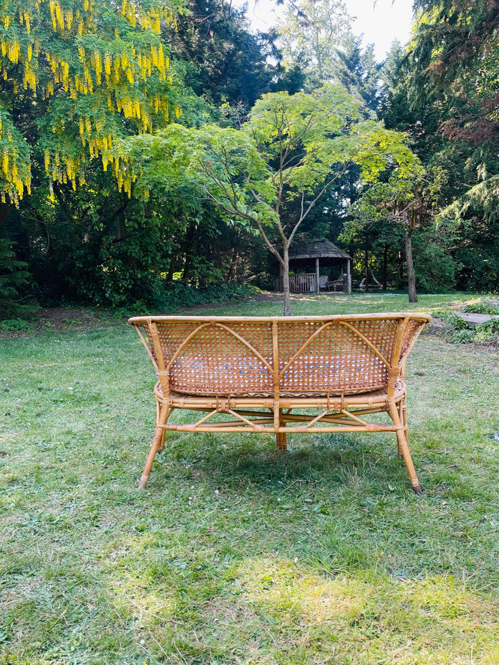 1960s Bamboo &amp; Cane Sofa and Two Chairs Set