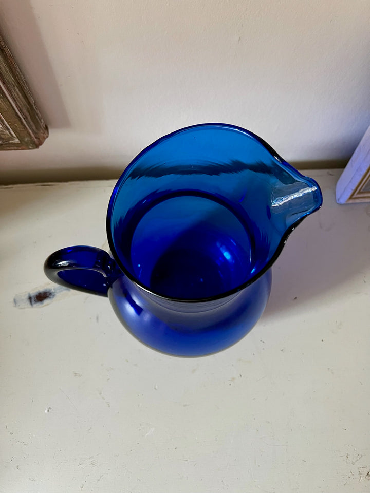 CONTEMPORARY HAND BLOWN COBALT BLUE JUG