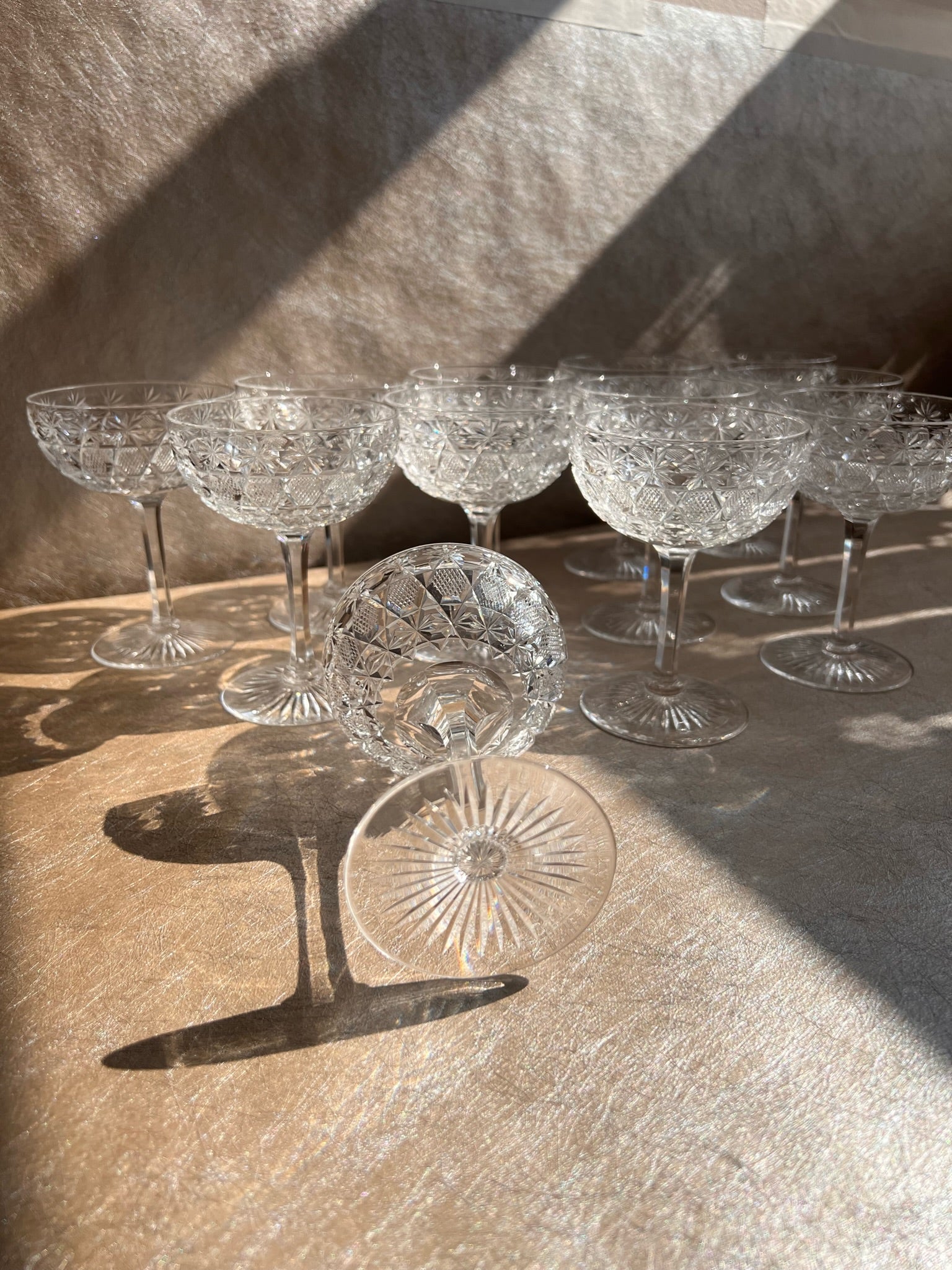 19th Century Cut Crystal Champagne Coupes Set of Twelve