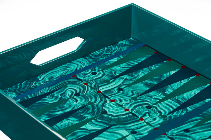 Hand Painted Malachite Backgammon Tray - Green