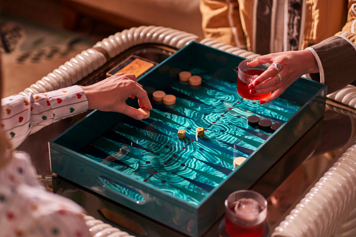 Hand Painted Malachite Backgammon Tray - Green