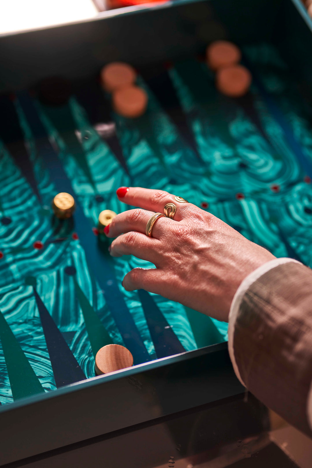 Hand Painted Malachite Backgammon Tray - Green