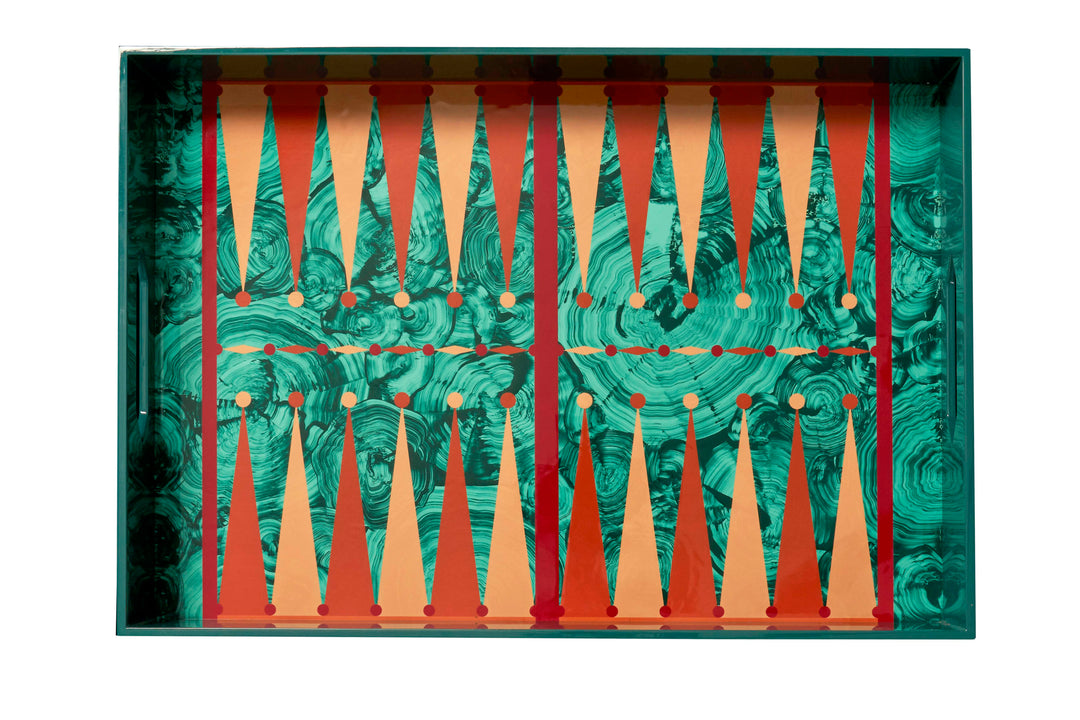 Hand Painted Malachite Backgammon Tray - Red