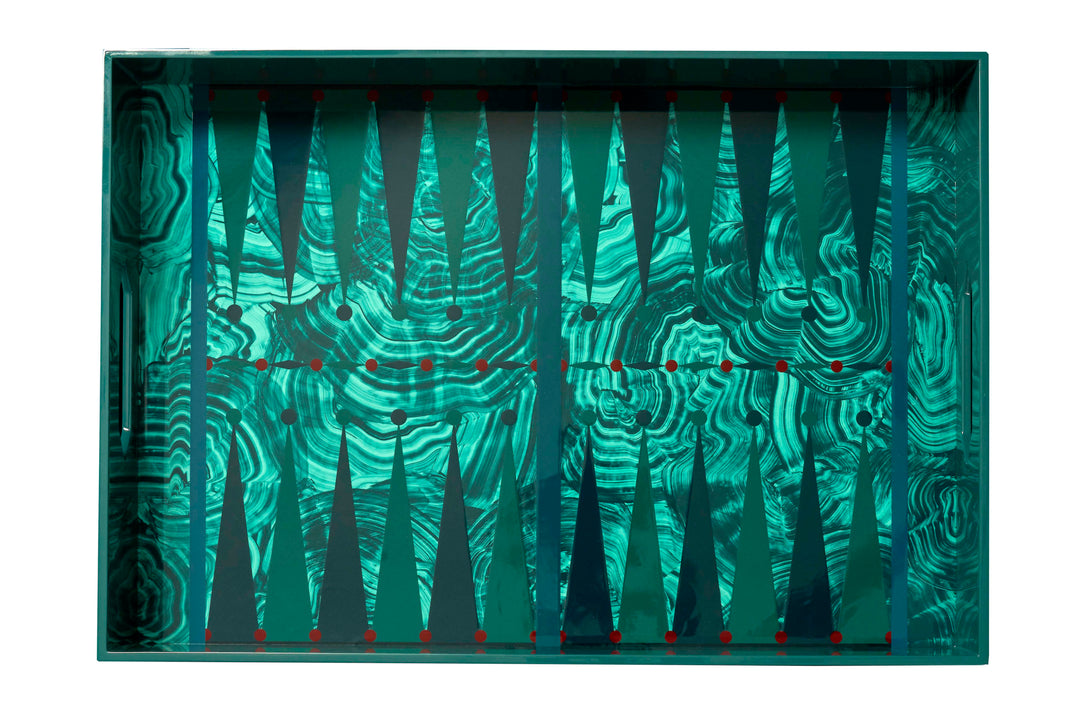Hand Painted Malachite Backgammon Tray - Green