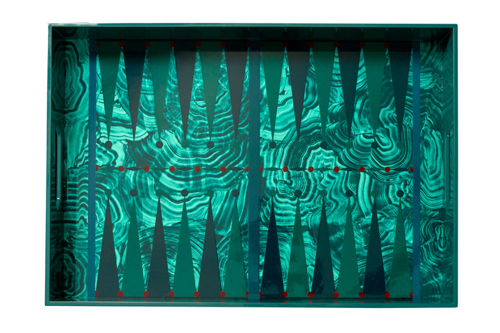 Hand Painted Malachite Backgammon Tray - Green