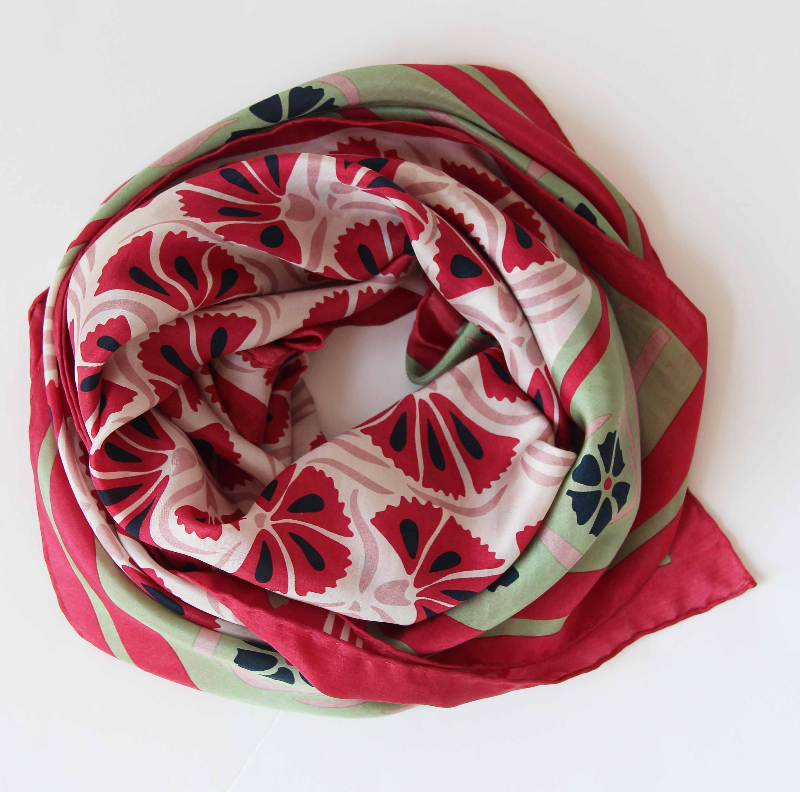 Cornflower Red Silk Square Scarf