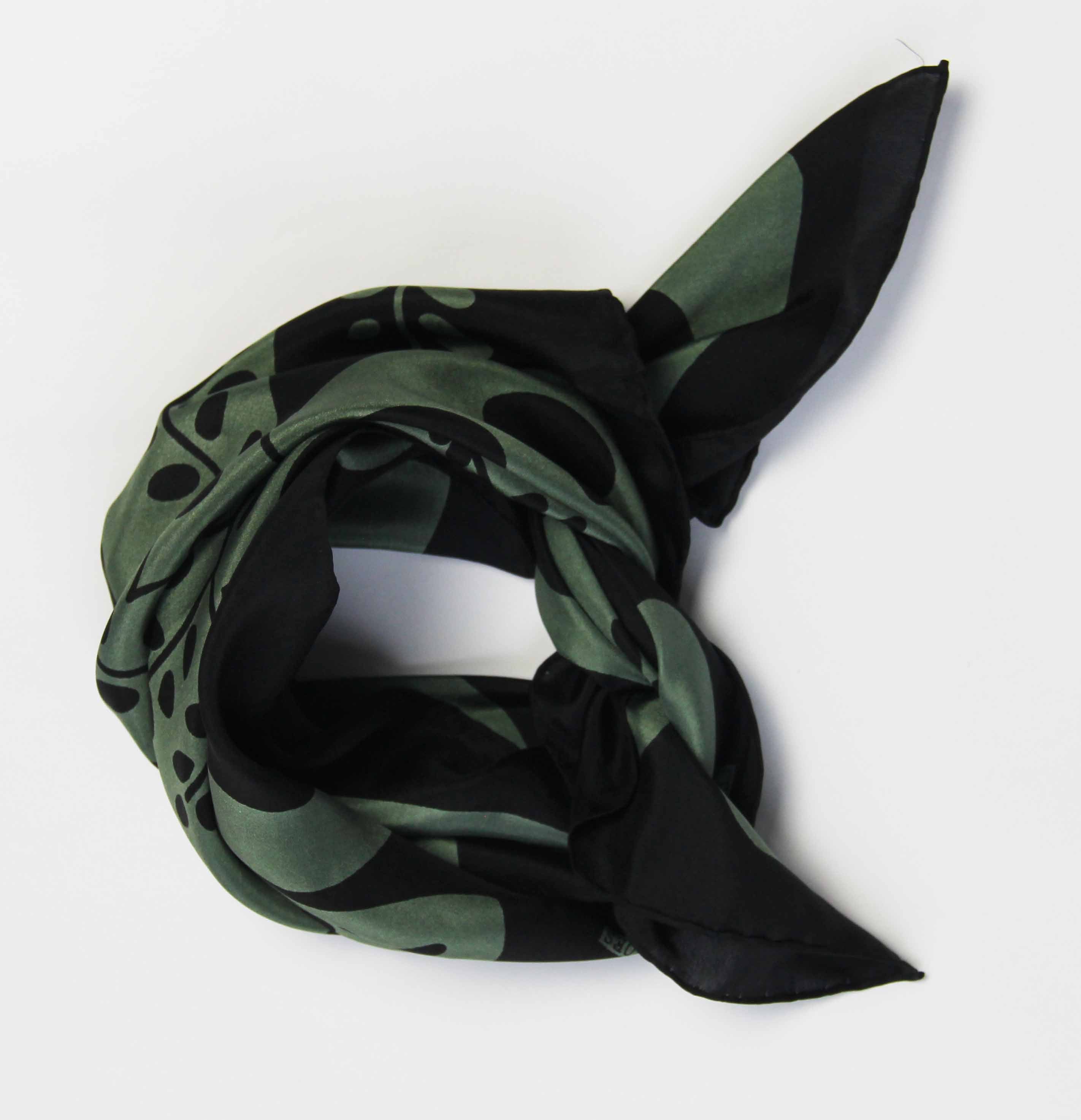 Mini Foulard Peace and Love Silk Scarf - Kaki