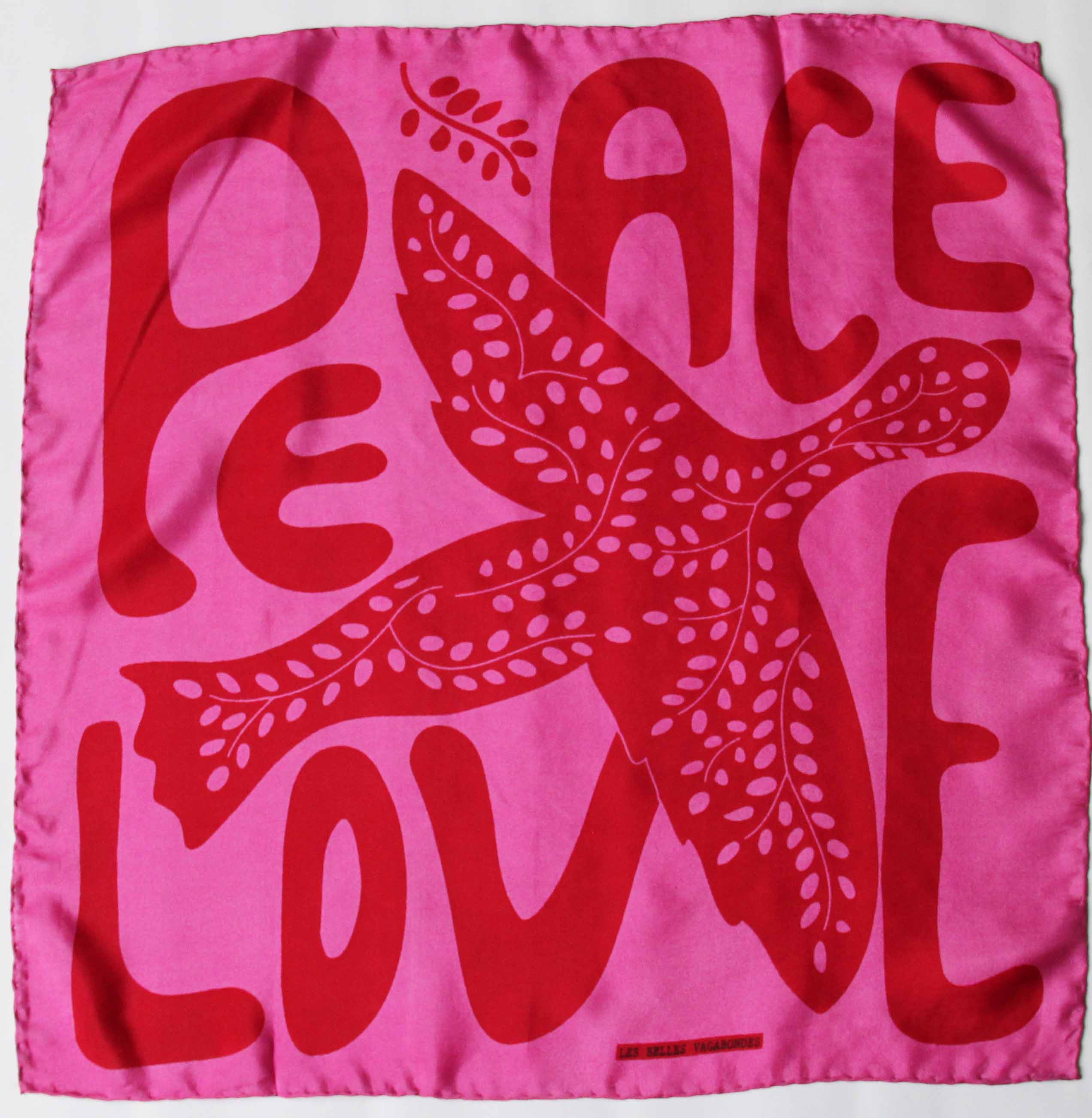 Mini Foulard Peace and Love Silk Scarf - Fuchsia