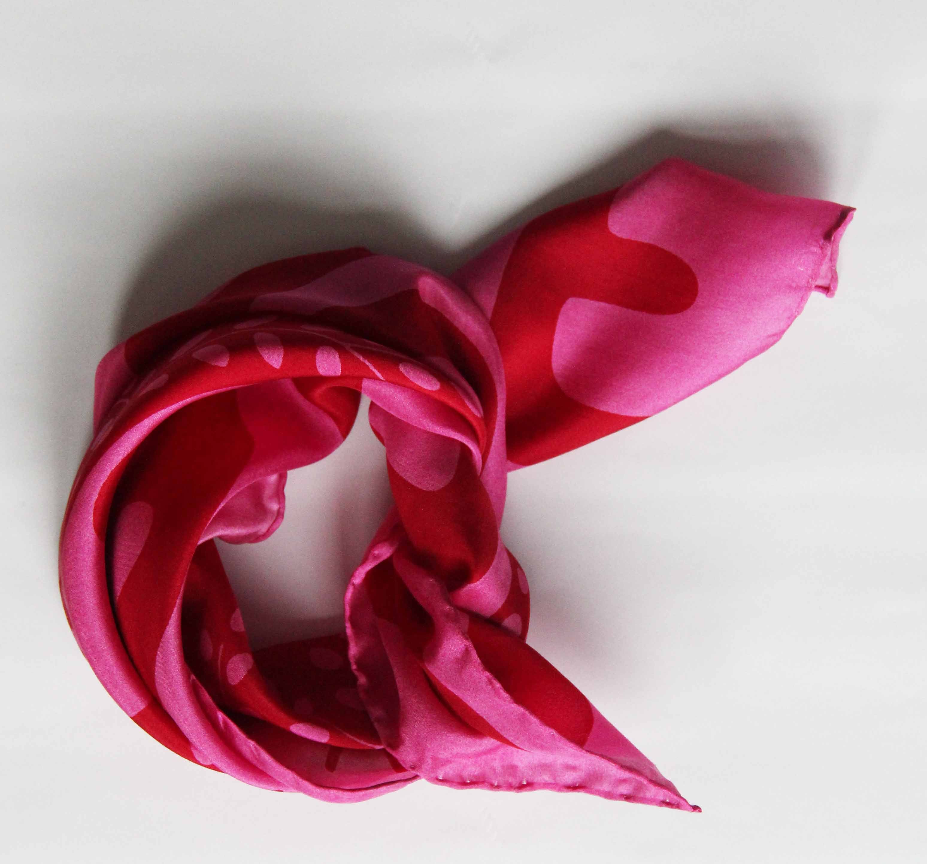 Mini Foulard Peace and Love Silk Scarf - Fuchsia