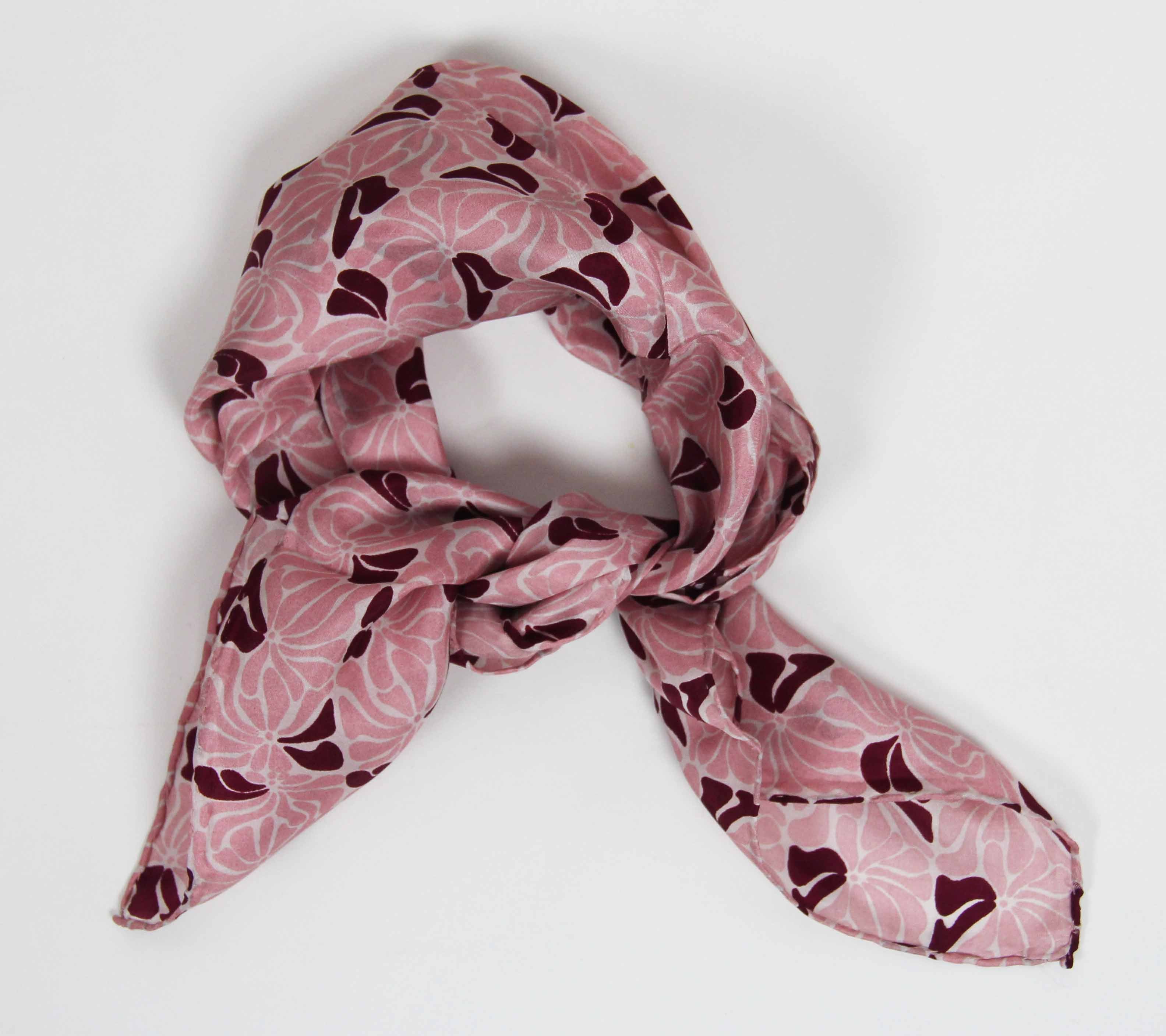 Mini Plumeria Rose Silk Scarf - Pink