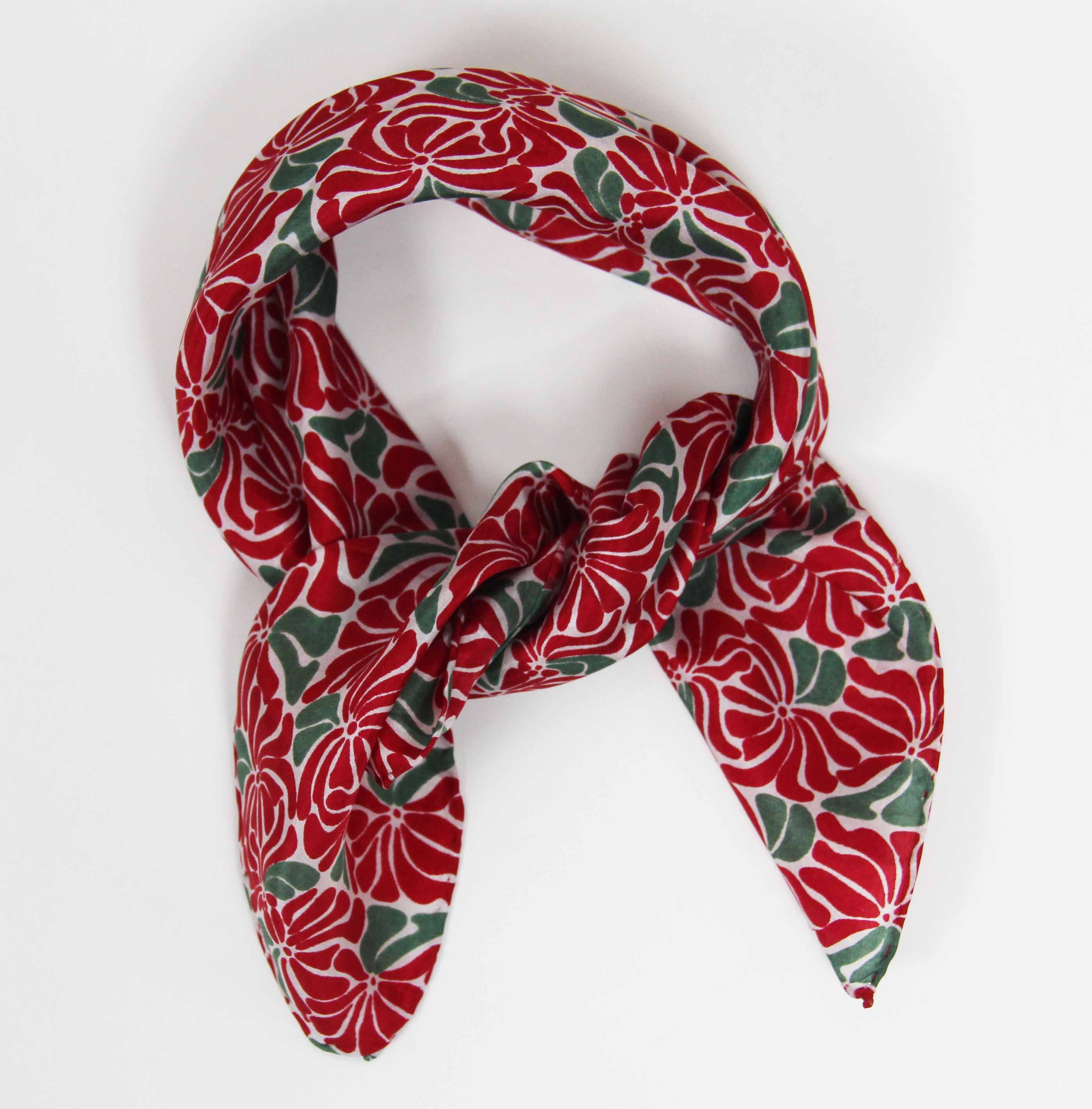 Mini Plumeria Silk Scarf - Red