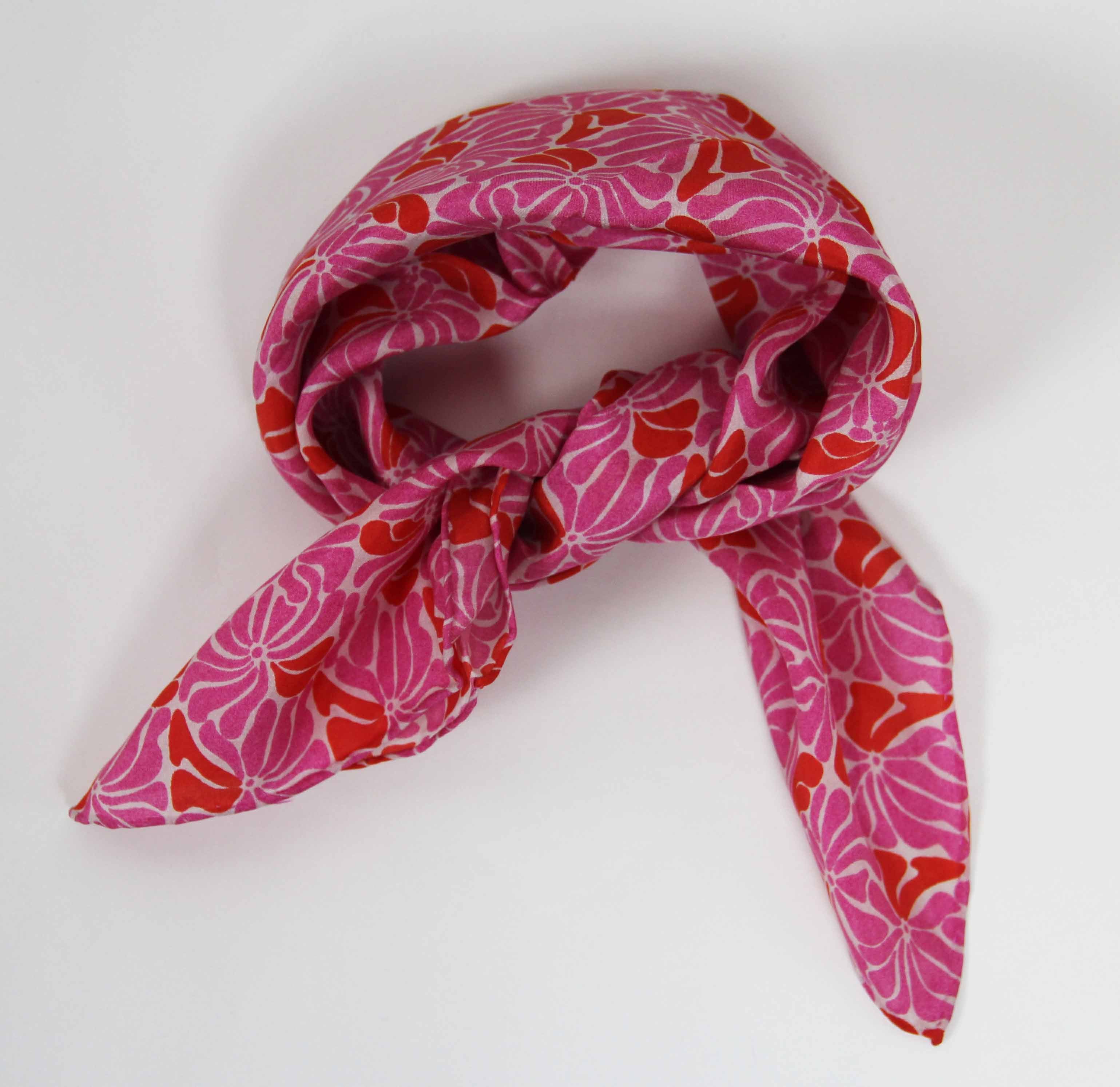 Mini Plumeria Silk Scarf - Fuchsia