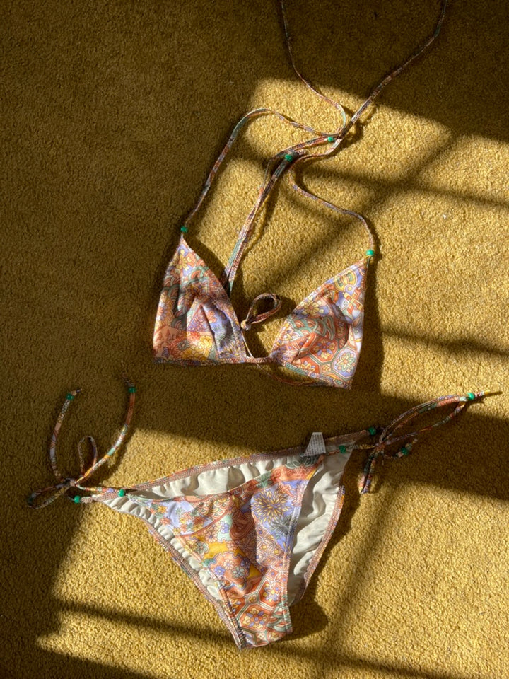 Vintage Print Halter Dress with Matching Bikini