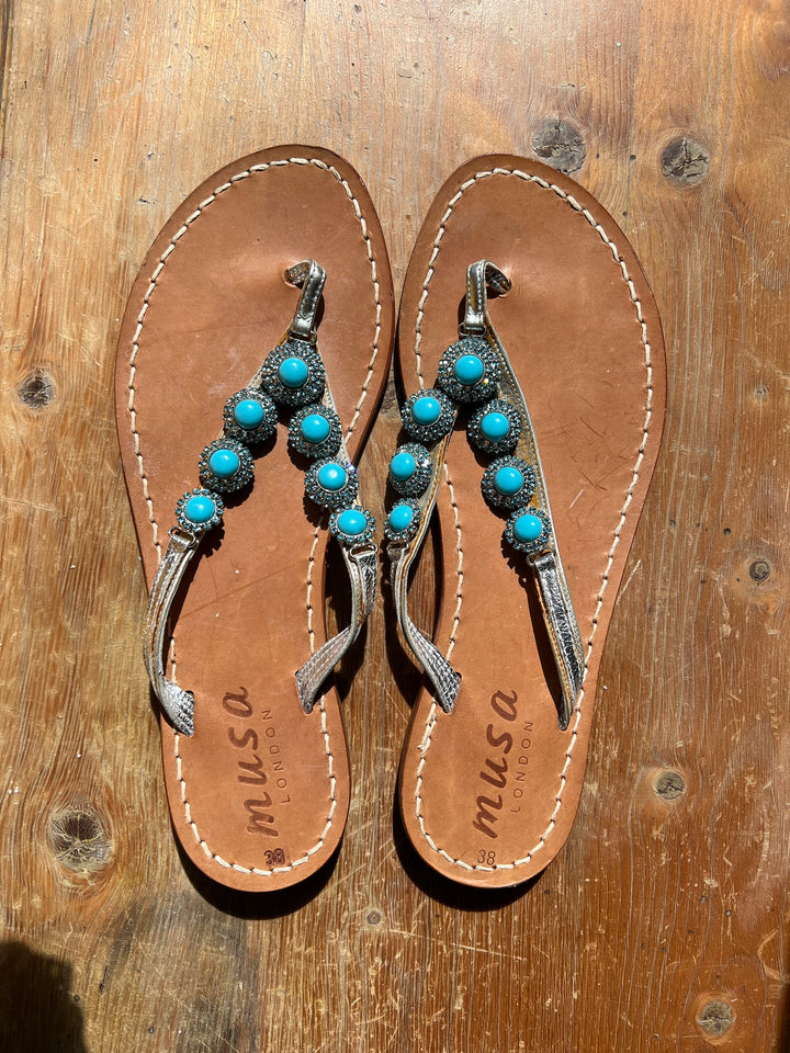 Embellished Strappy Silver Leather Musa Sandals