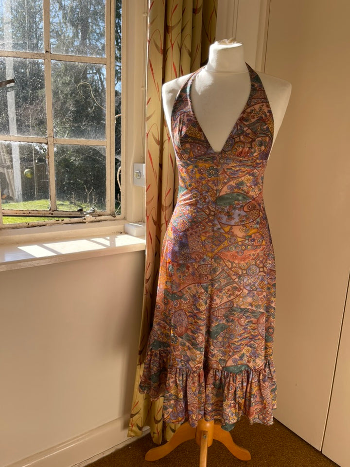 Vintage Print Halter Dress with Matching Bikini