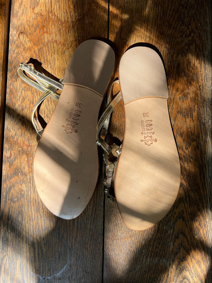 Green &amp; Gold Strappy Leather Musa Sandals