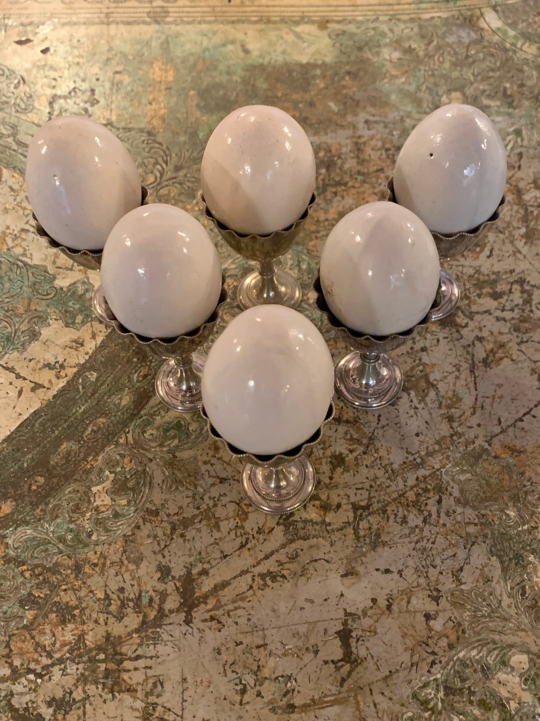 Antique Ceramic Eggs, Rare Set of Six.