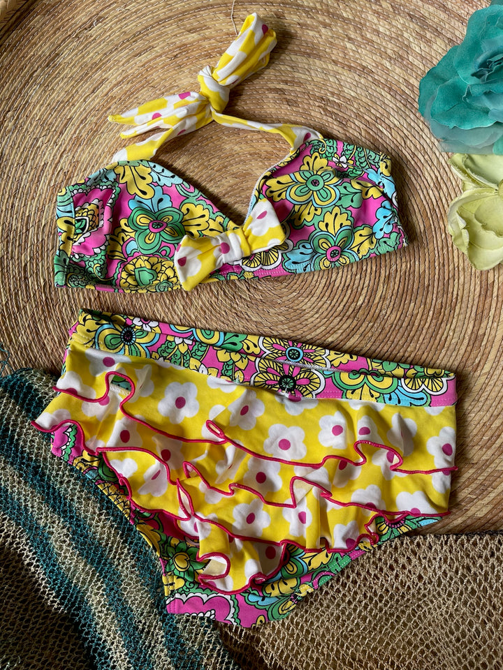 Pistol Panties Kids Floral Print Bikinis with beach skirt
