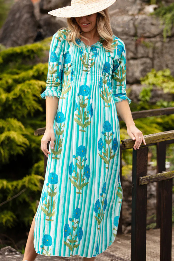 chinese dress ladies Cotton Annabel Maxi Dress in Fuschia & Gold – At Last Shop main image 1