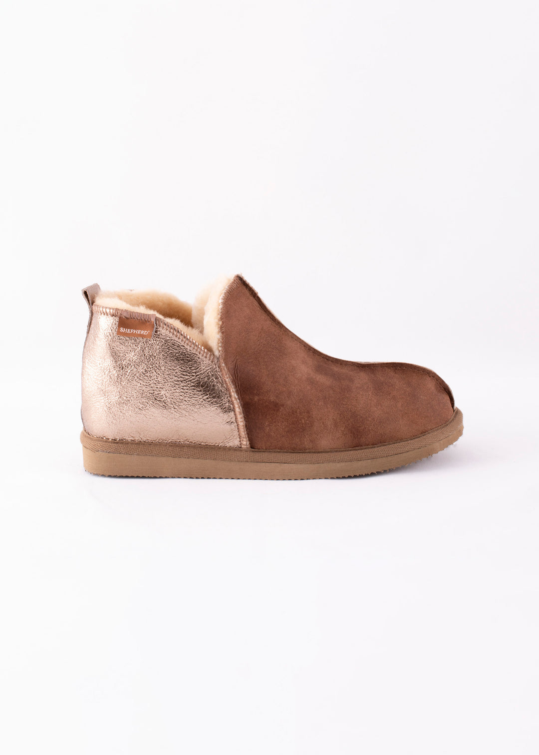Annie Sheepskin Booties Slippers - Antique Cognac &amp; Gold