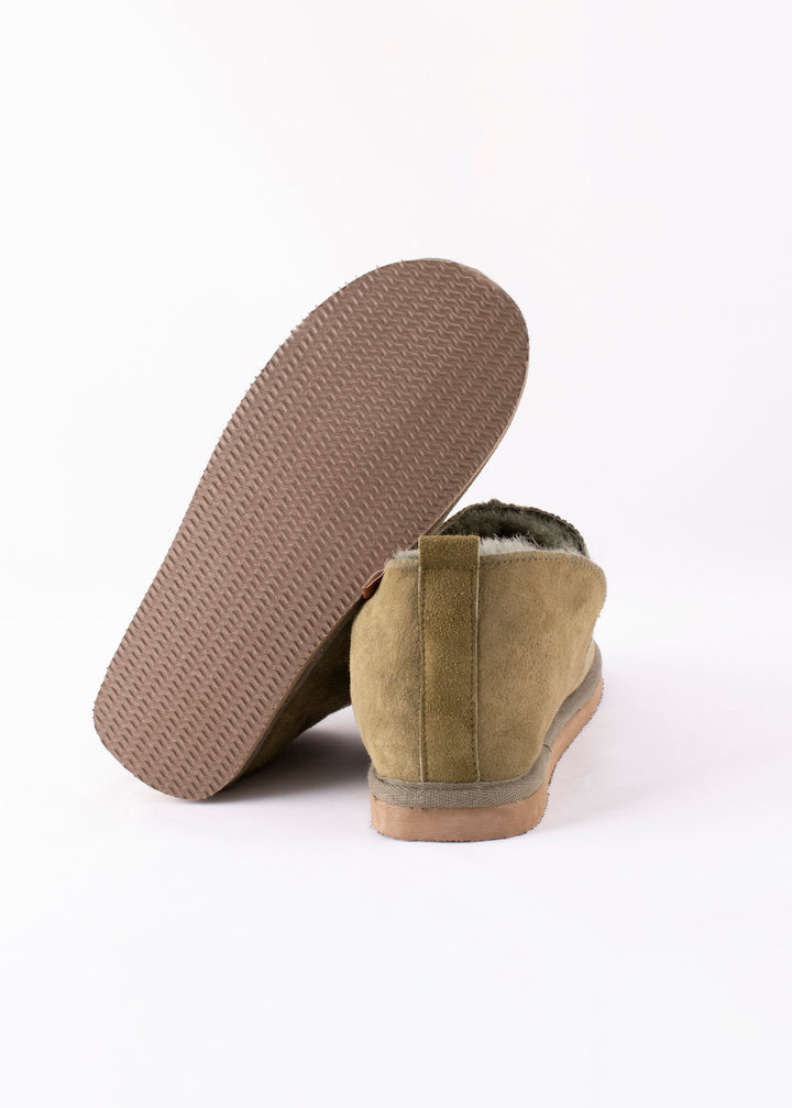 Annie Sheepskin Booties Slippers - Olive
