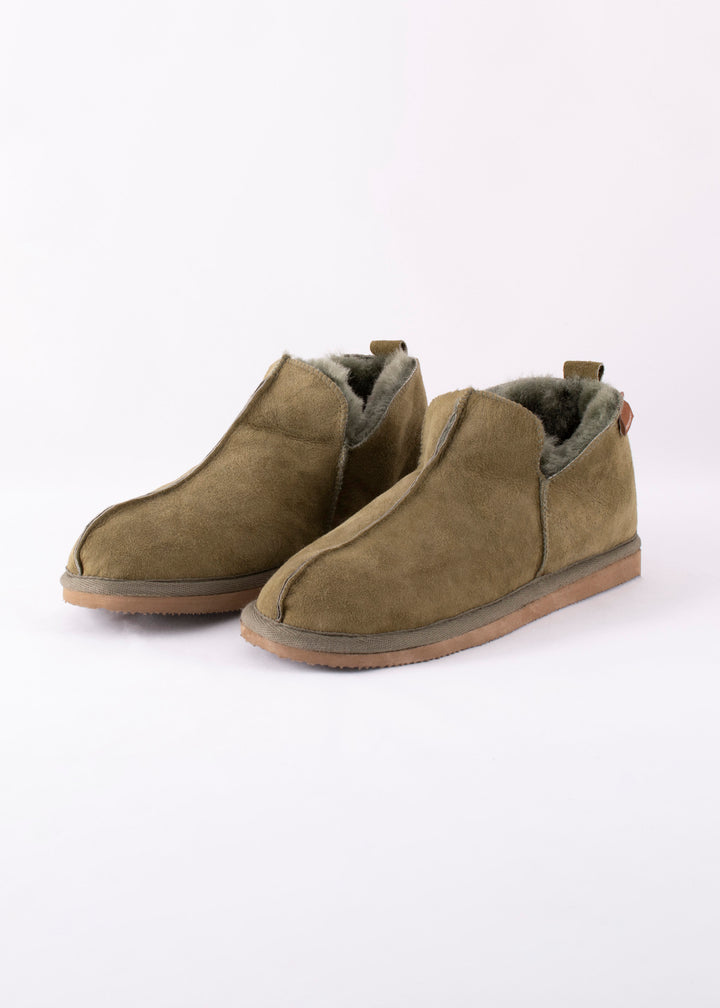 Annie Sheepskin Booties Slippers - Olive