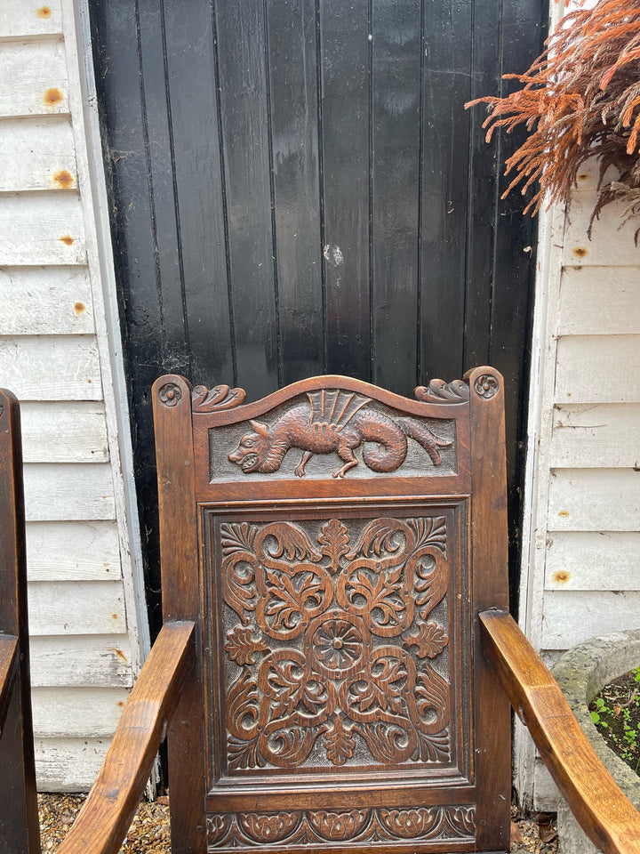 Antique Carved Dragon Wainscot Chair