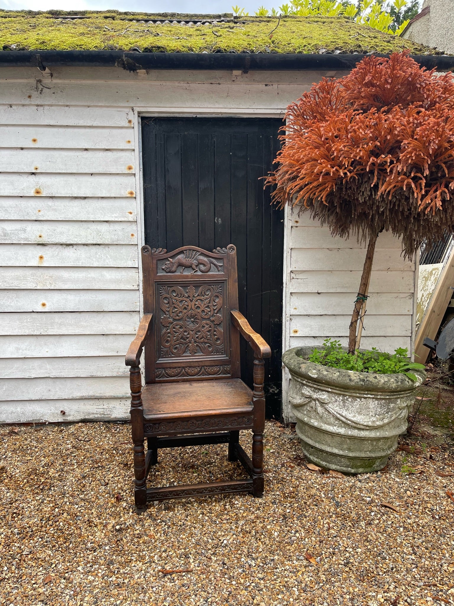 Antique Carved Dragon Wainscot Chair