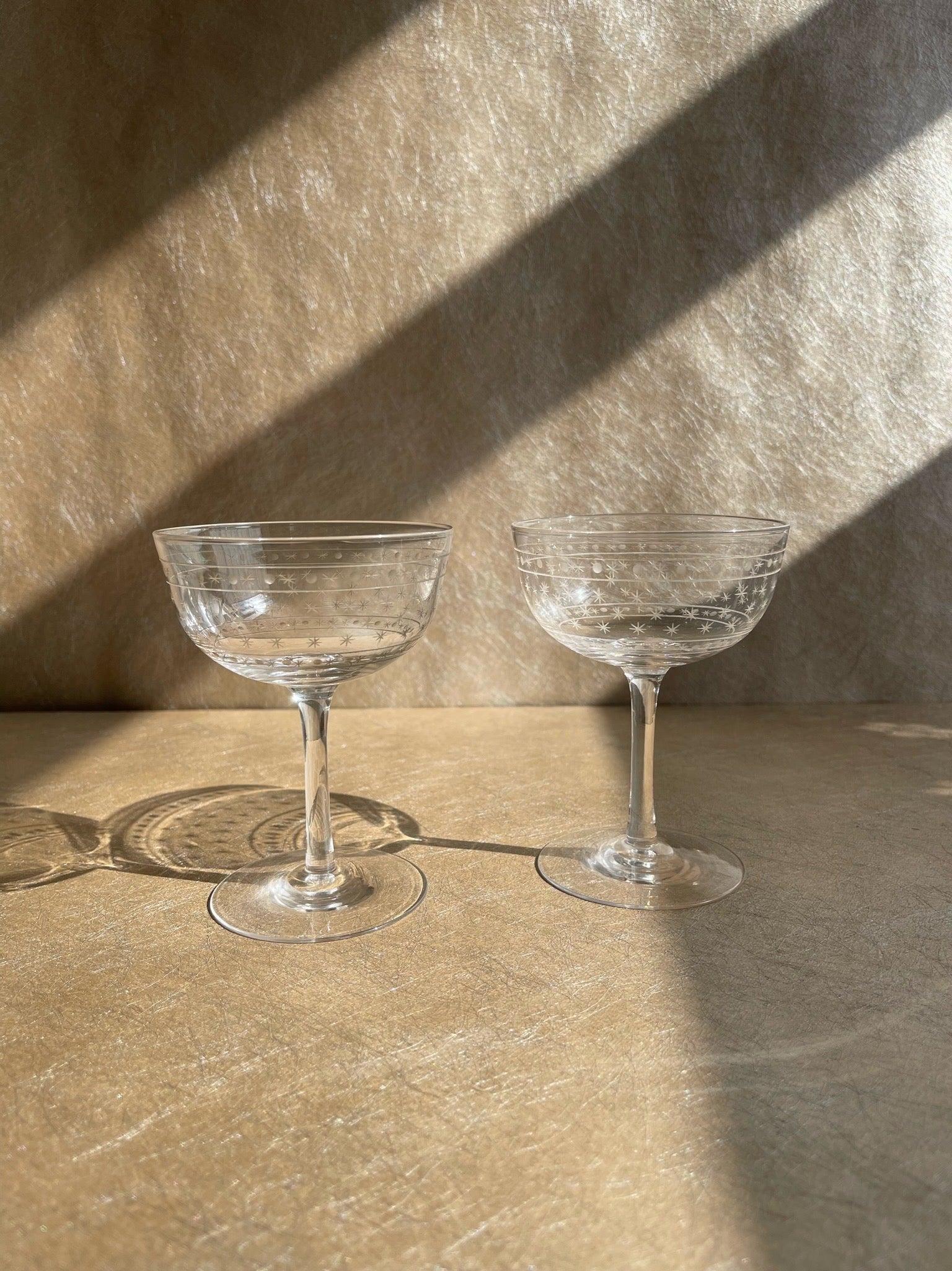 Antique Cut Star & Dot Crystal Coupes