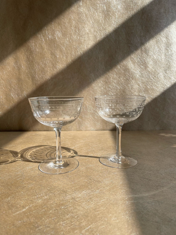 Antique Cut Star &amp; Dot Crystal Coupes