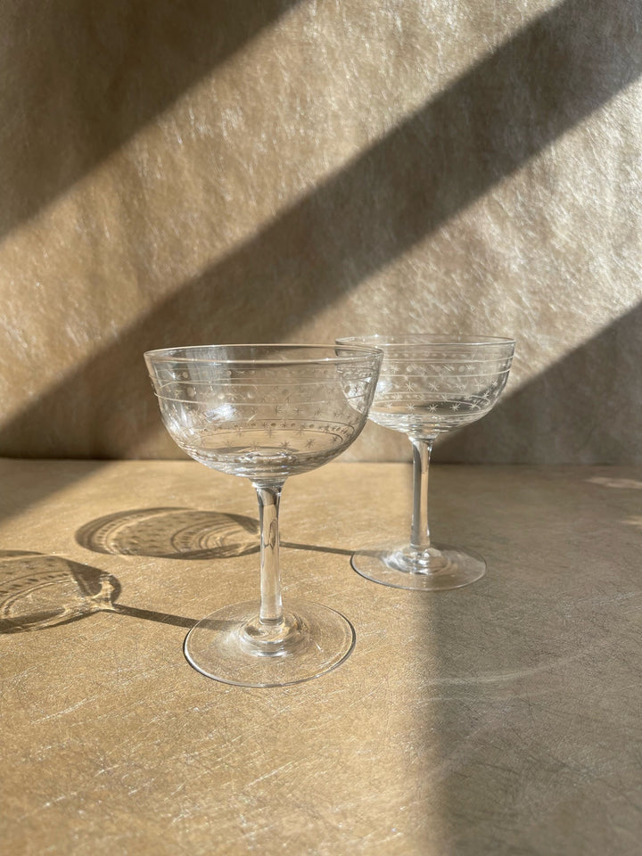 Antique Cut Star &amp; Dot Crystal Coupes