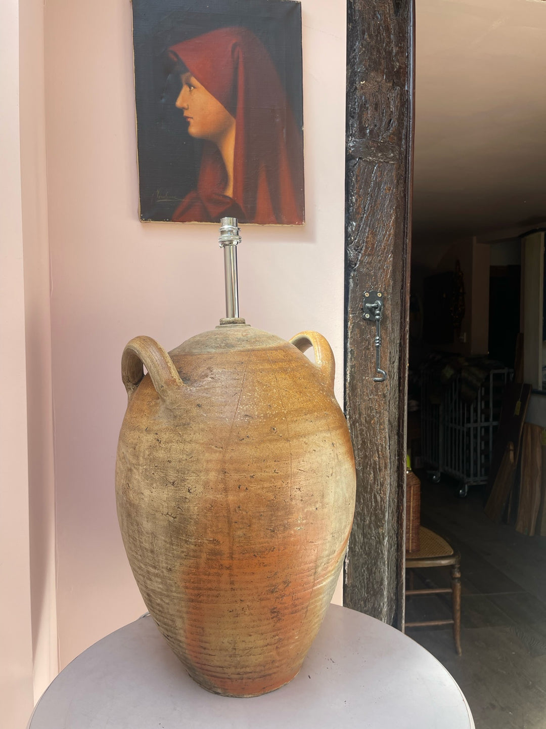 Antique French Walnut Oil Pot Lamp