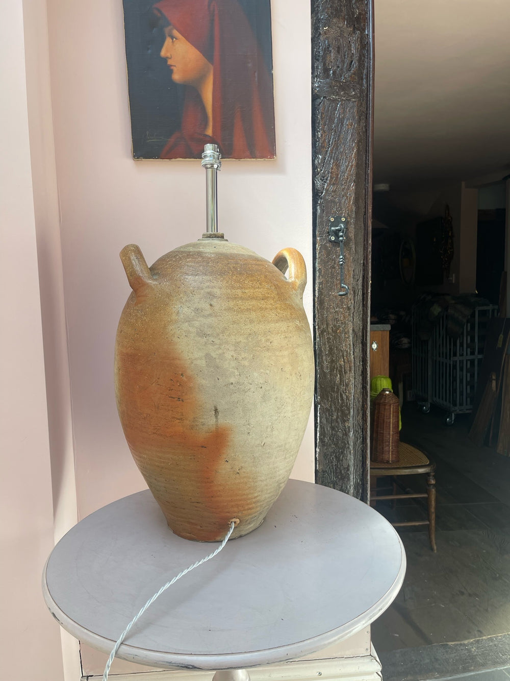 Antique French Walnut Oil Pot Lamp