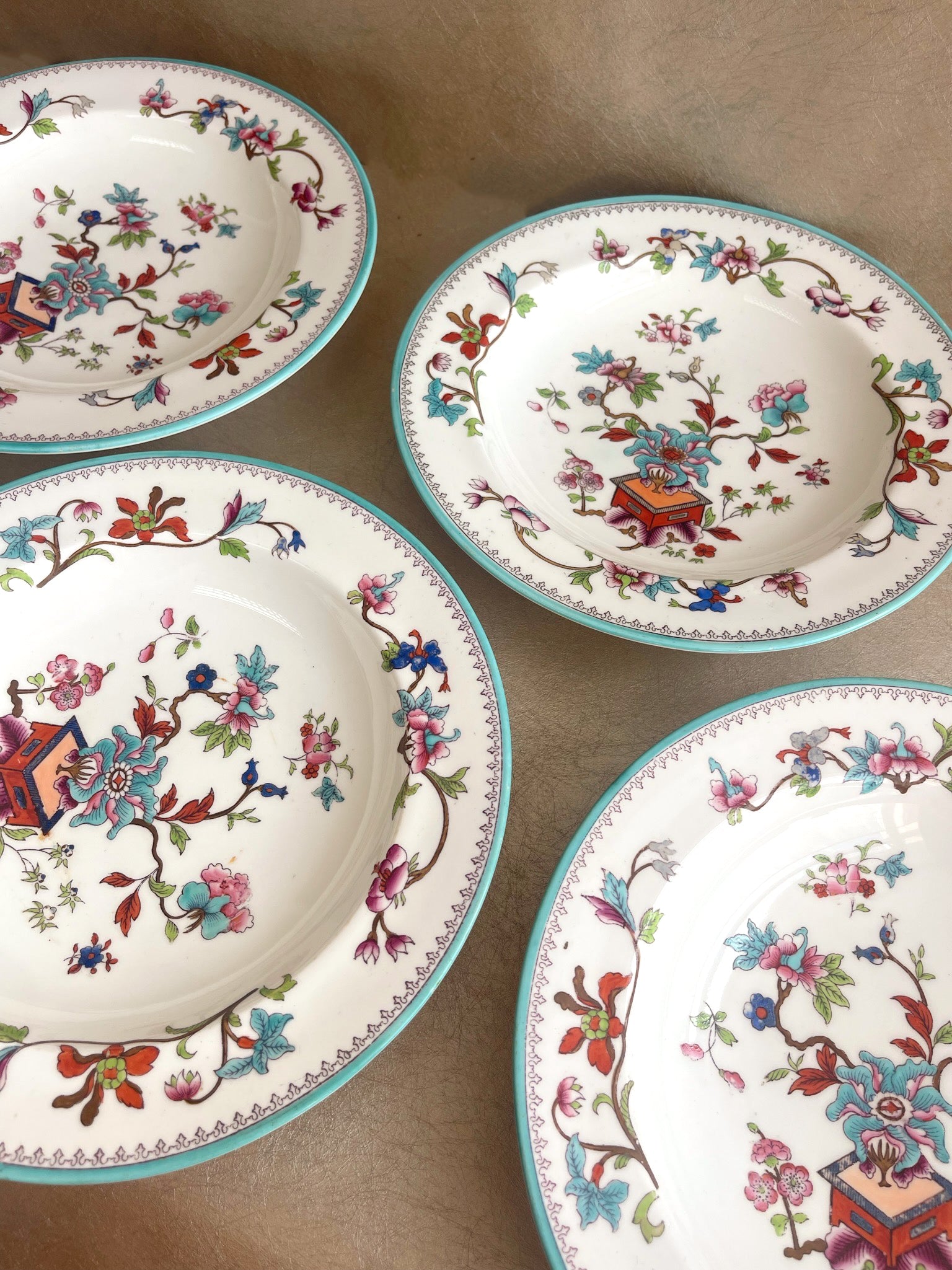 Antique Porcelain Royal Worcester Floral Plates Set of Four