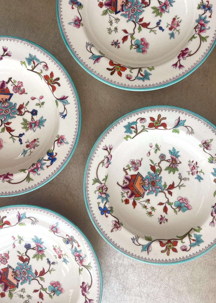 Antique Porcelain Royal Worcester Floral Plates Set of Four