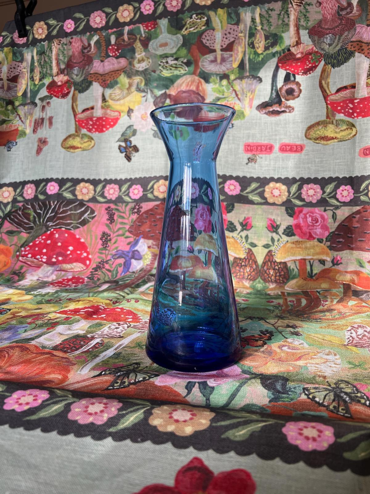 Antique Blue Hand Blown Hyacinth Vase