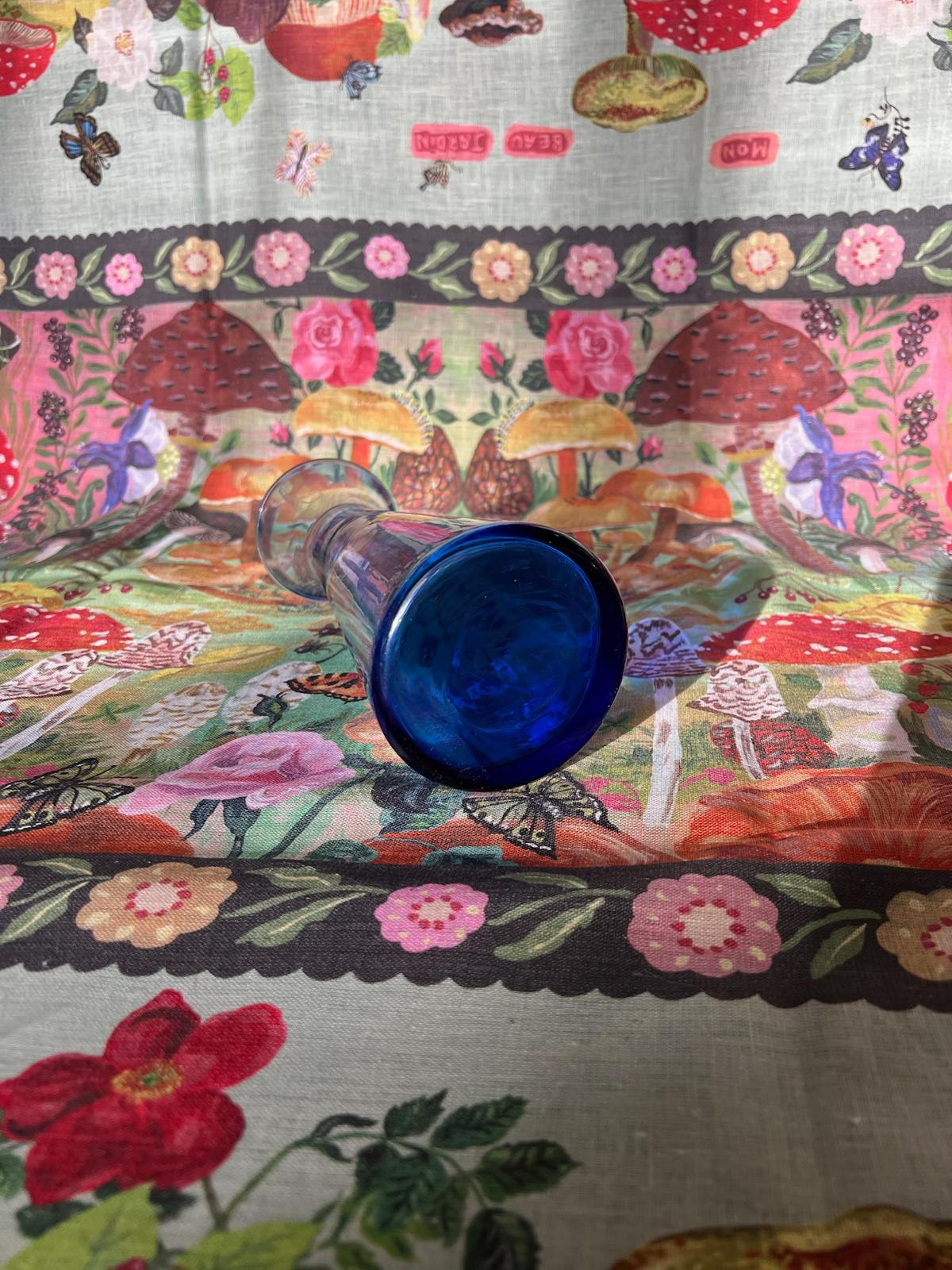 Antique Blue Hand Blown Hyacinth Vase base