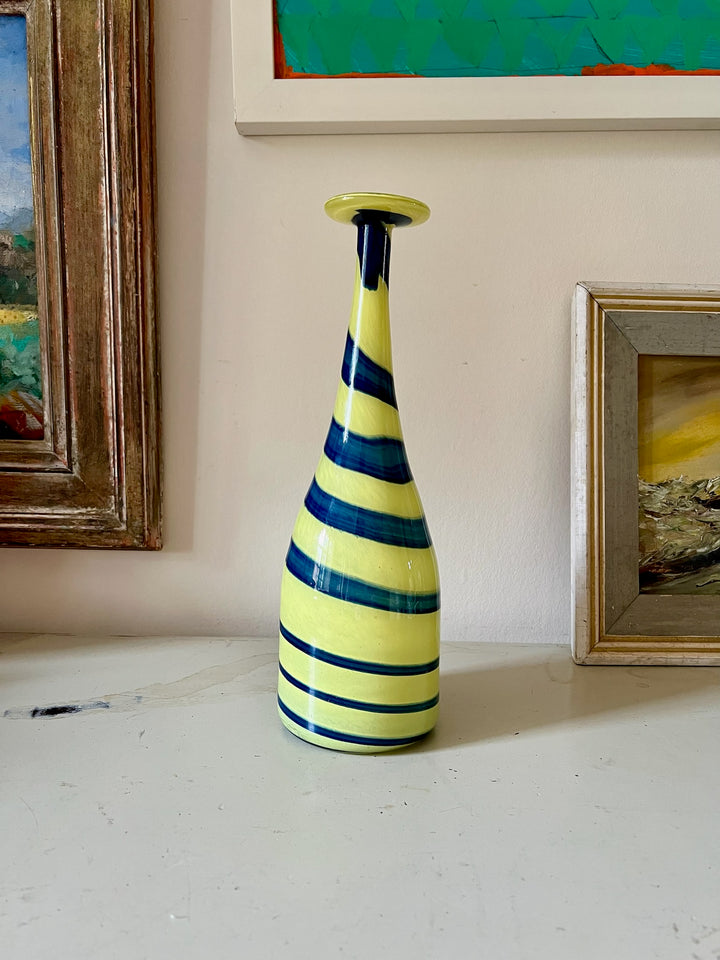 Murano Blue &amp; Yellow Spiral Hand Blown Bottle Vase