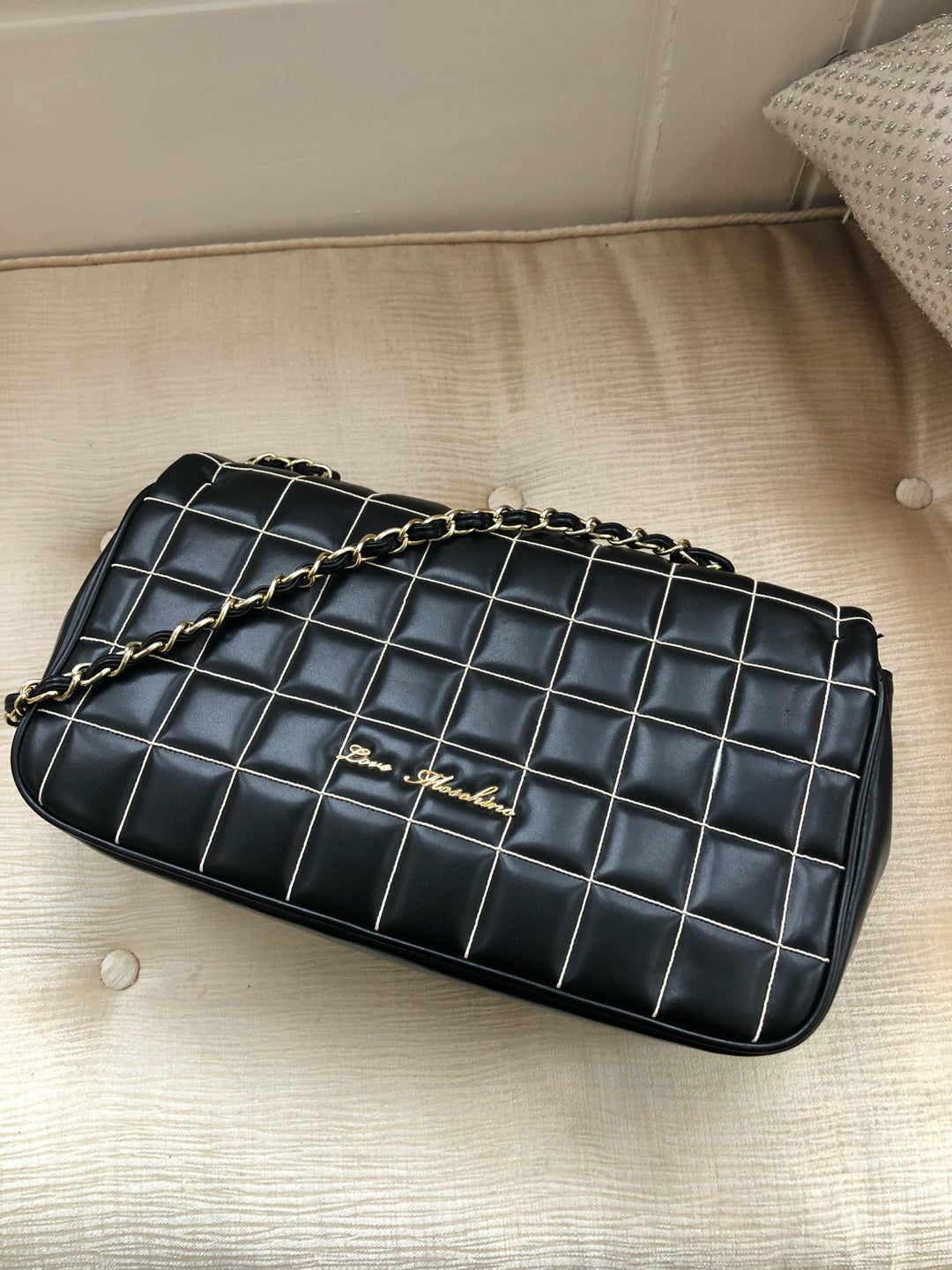 Love Moschino Black Leather Quilted Bag